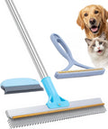 Rastrillo para alfombras para eliminar el pelo de mascotas - Rastrillo para alfombras con mango largo ajustable de 54", escoba de silicona reutilizable 3 en 1 con 2 raspadores de pelusa, escoba para eliminar el pelo de mascotas en alfombras, tapetes