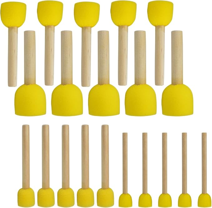 Pistha Esponjas Redondas de Pintura para Niños | 9 Paquetes x 4 Brochas (36 Brochas en Total) | 4 Tamaños | Amarillo