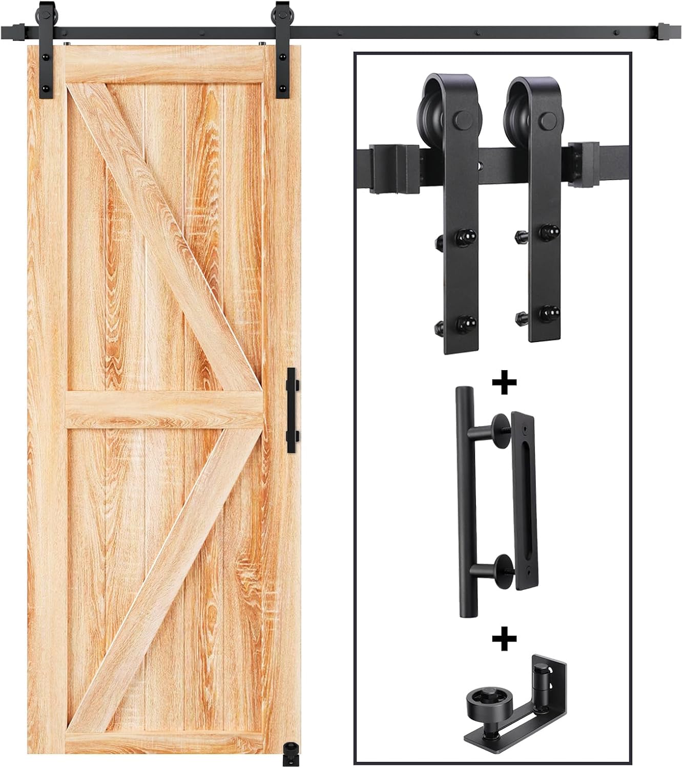 EaseLife Kit de Riel para Puerta Corrediza Estilo Granero 4 FT - Acero Negro, Silencioso, Fácil Instalación