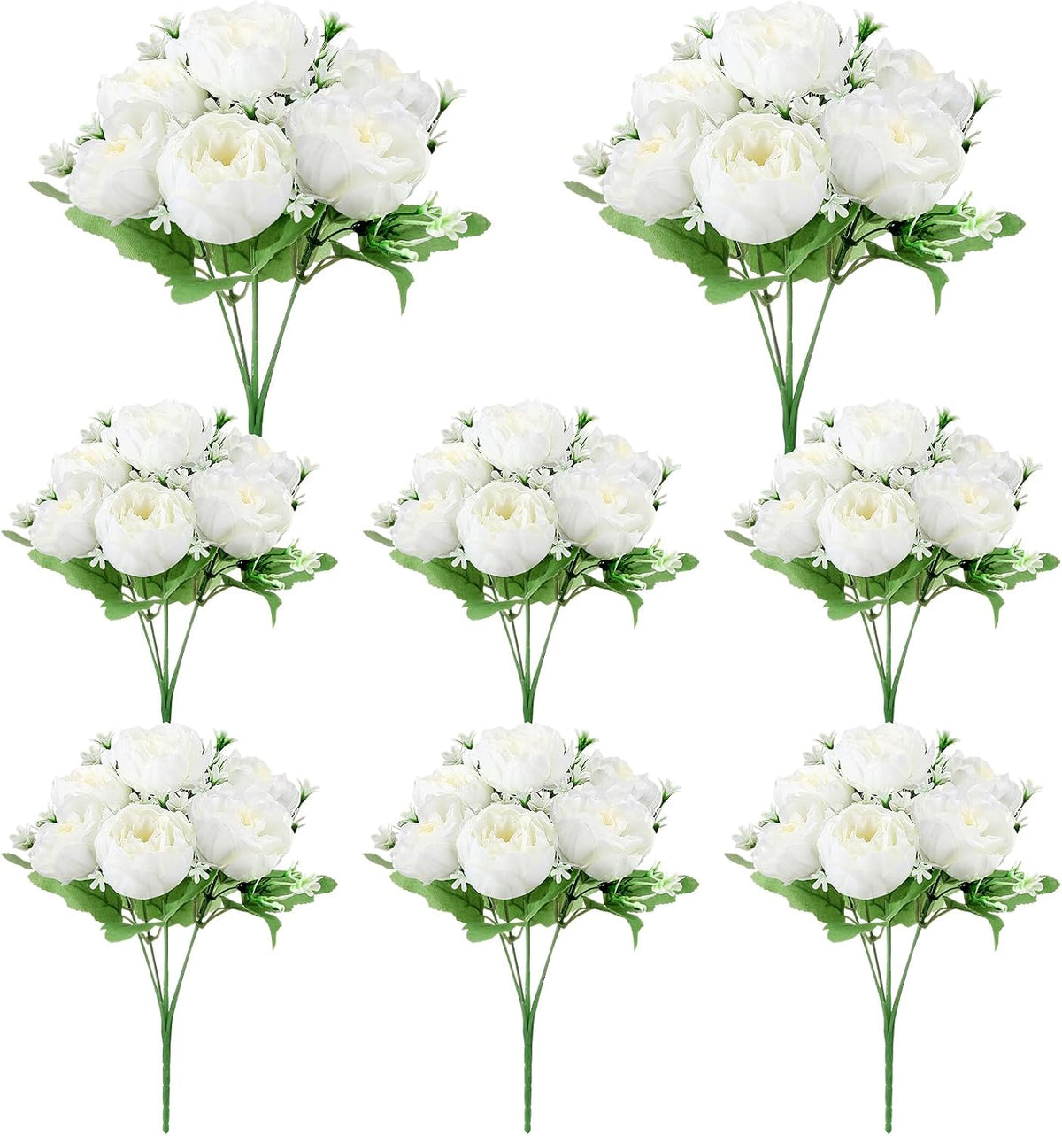 Pack 8 Ramos de Peonías Artificiales Blancas de Seda – Hortensias Falsas para Bodas, Mesas y Decoración del Hogar