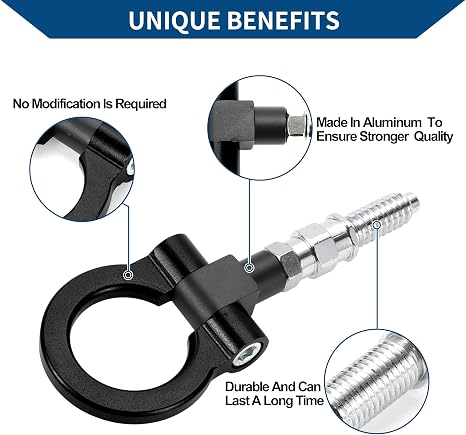 Gancho de remolque/universal para parachoques delantero de coche, gancho de remolque giratorio de metal duradero, 7.3 in, 0.118 in, 1 unidad, color negro