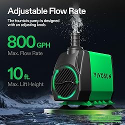 Bomba Sumergible VIVOSUN 800 GPH (3000 L/H) – 24W, Ultra Silenciosa, Elevación 3m, 3 Boquillas para Acuario y Estanque