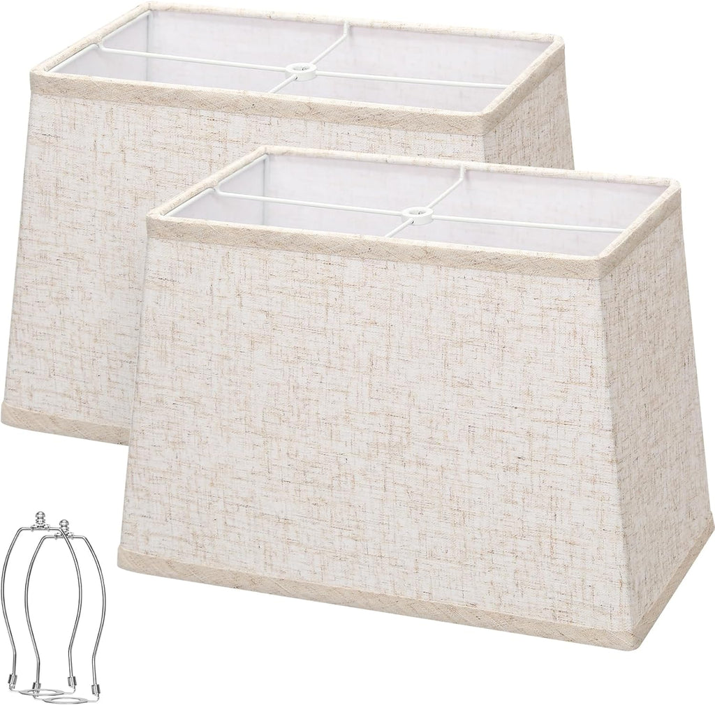 Juego de 2 pantallas de lámpara rectangulares, parte superior de 7 x 12.5 pulgadas, parte inferior de 9 x 15 pulgadas, altura 10 pulgadas, pantallas beige grandes para lámparas de mesa, lámparas de pie, reemplazo de pantalla de lámpara cuadrada, araña