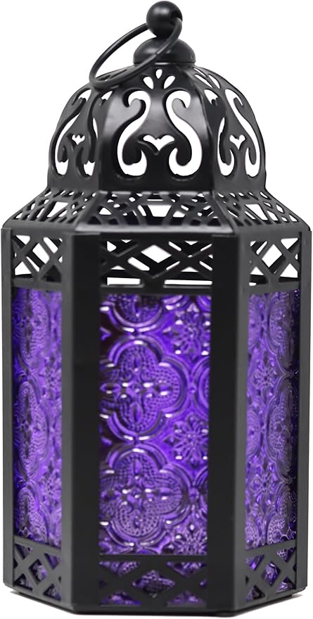 Farol Decorativo Marroquí para Velas - Vidrio Floral en Relieve