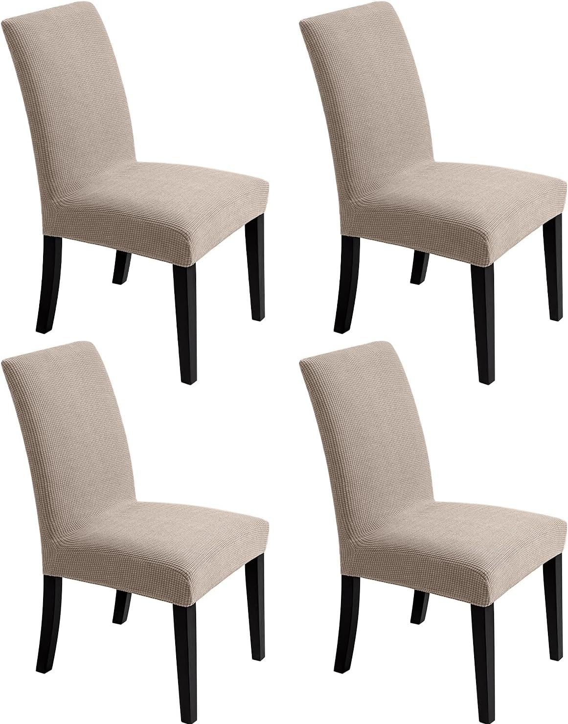 Artrello Fundas para Sillas de Comedor | Cubiertas Elasticas Decorativas sin Brazos | Protector de Asiento Lavable Universal de Spandex Solido | Set de 4 Caqui Claro