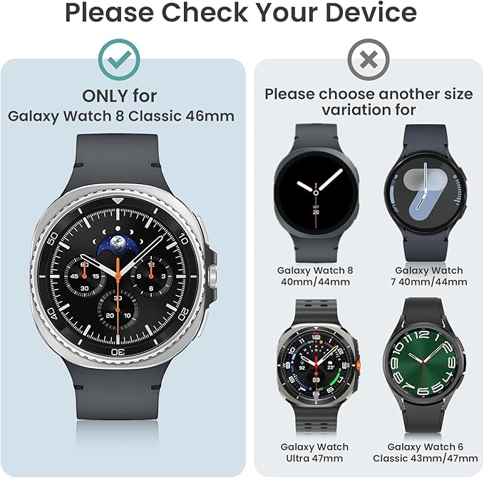 Tensea [Paquete de 5 + 5] Protector de pantalla para Samsung Galaxy Watch 8 Classic de 46 mm, Estuche, Funda dura de policarbonato/Película protectora de vidrio templado antiempañamiento HD