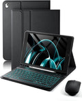 for iPad 9th / 8th / 7th Generation 10.2 inch & iPad Air 3rd Gen & iPad Pro 10.5 inch Case with Keyboard 7 Color Backlit - Built in Pencil Holder with Mouse (Black)