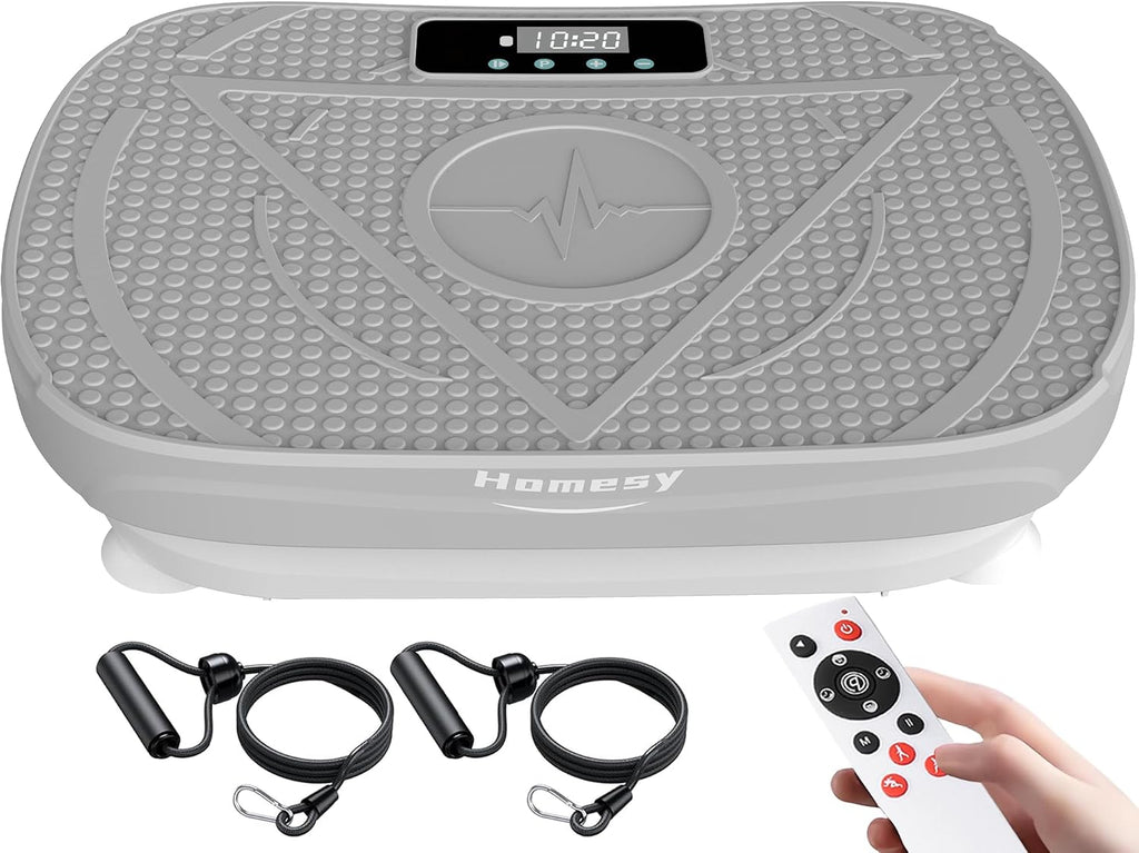 SIN ACCESORIOS Y EL CONTROL REMOTO NO FUNCIONA-Plataforma vibratoria Homesy para ejercicios: entrenamiento de cuerpo completo, quema de grasa y soporte linfático. Incluye control remoto y bandas de resistencia.