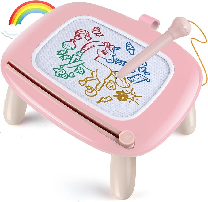 COLOR ROSADO-Pizarra magnética Kikidex, juguetes para niñas pequeñas de 1 a 3 años, bloc de dibujo para garabatear, juguetes educativos y de aprendizaje para bebés y niños de 1, 2 y 3 años, regalo de cumpleaños (rosa suave) #4118