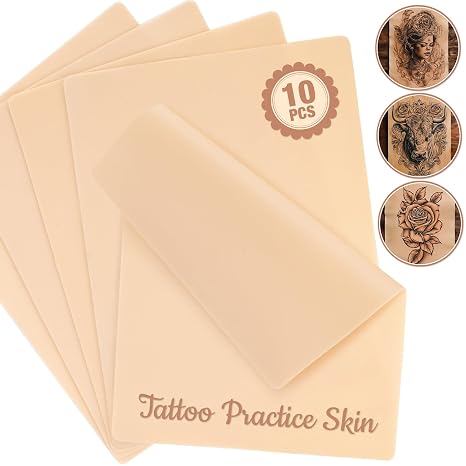 Sukh Piel de práctica de tatuaje, 10 unidades, piel de tatuaje falsa en blanco de silicona de doble cara para microblading y entrenamiento de cejas, piel flexible de tatuaje de 7.4 x 5.6 pulgadas de grosor para principiantes y artistas aprendices