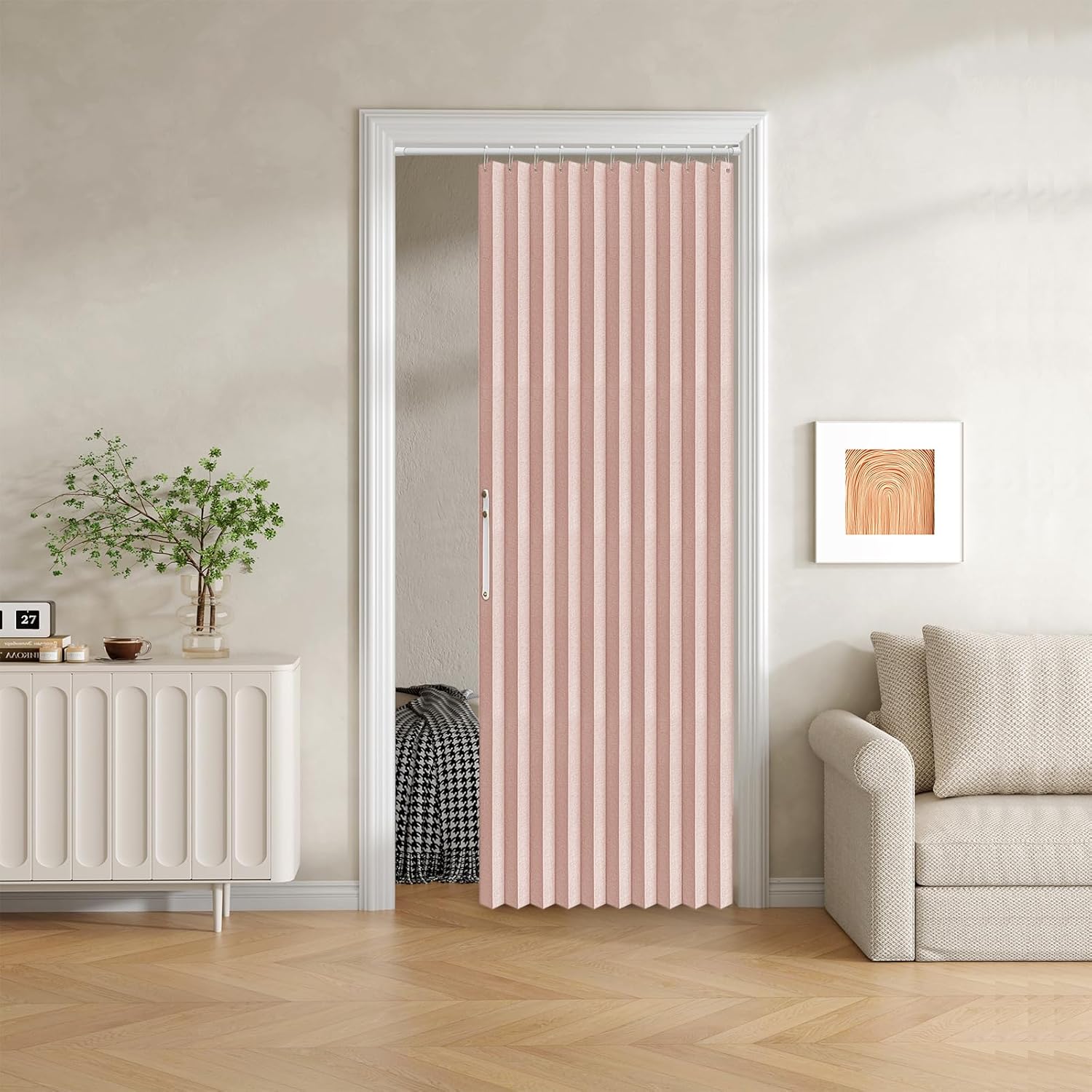 100% Blackout Fabric Folding Door Curtain with Magnetic Closure - Accordion Style for Sliding Doors, Closets,Wardrobe and Temporary Door Solutions Doorway Curtainsï¼ˆW42 x L78, Pinkï¼Œ1 Panelï¼‰