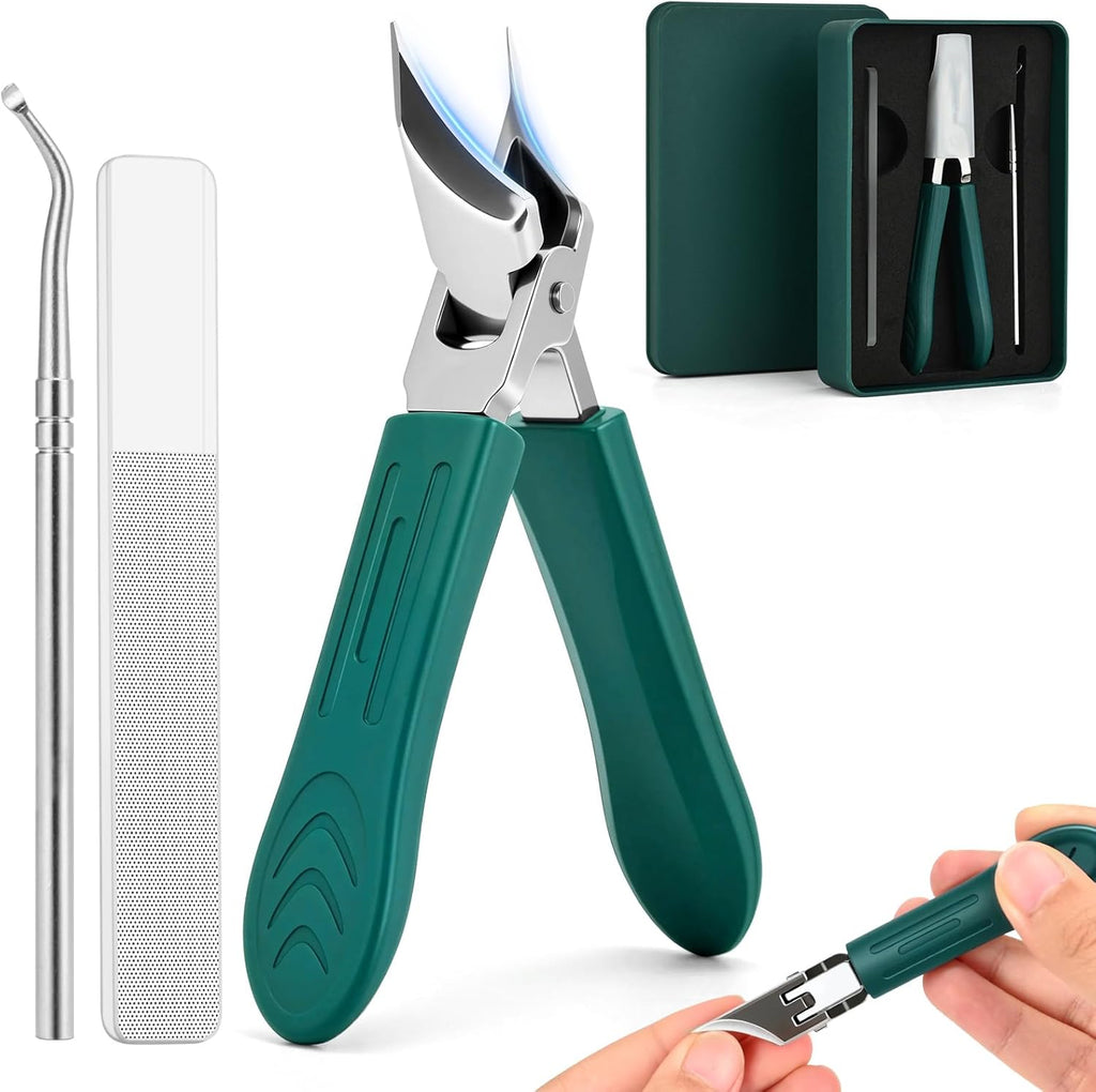 ⚠️ NO INCLUYE LA LIMA — Cortauñas Eagle Beak Biselado — Set de 3 Piezas con Mango Largo, Apertura Ancha y Borde Angulado, Color Verde