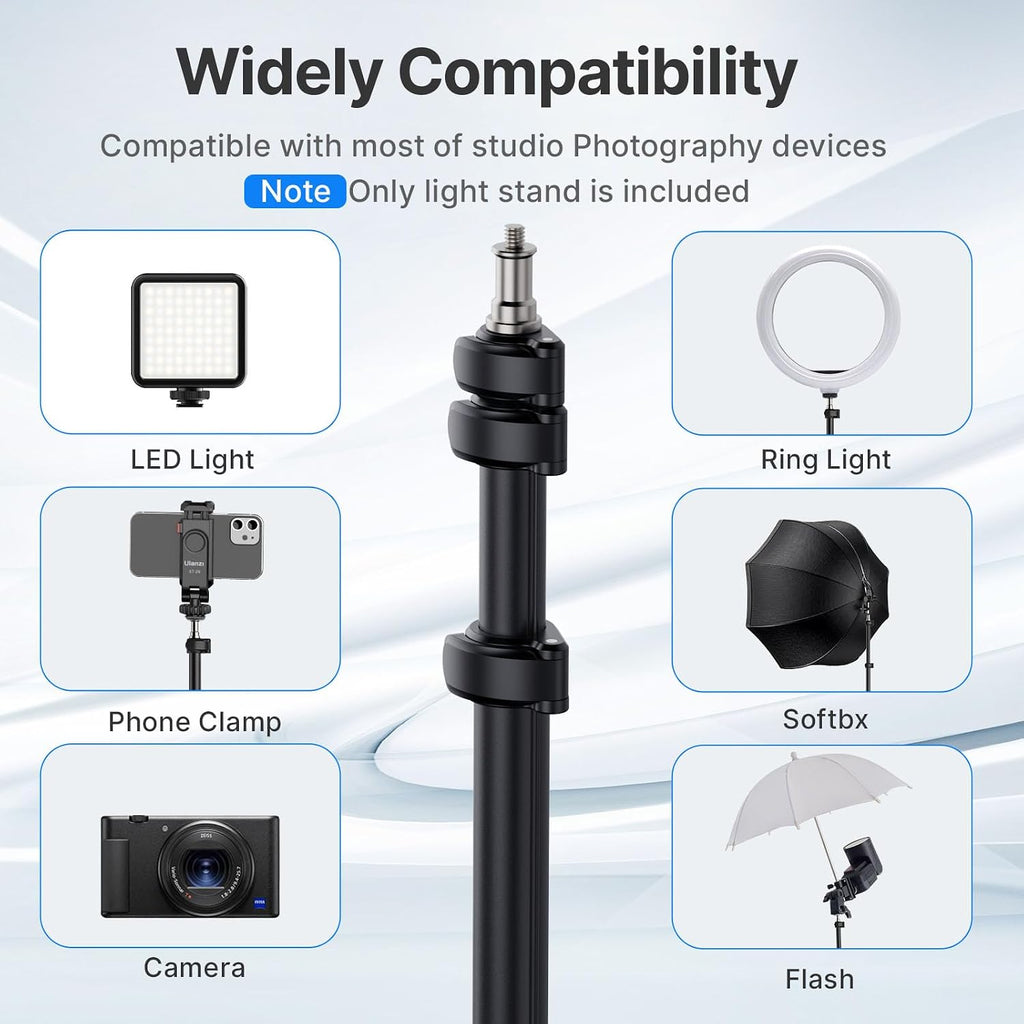 Ulanzi TT43 Soporte de luz extensible para fotografía, trípode de aluminio ajustable de 6.23 pies, trípode de iluminación de estudio portátil reversible para iluminación de salida continua