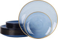 Brolifon 80 Platos de Plástico Azul Transparente con Borde Dorado | 40 Postre 18 cm + 40 Cena 25 cm | Para Fiestas, Bodas y Cumpleaños