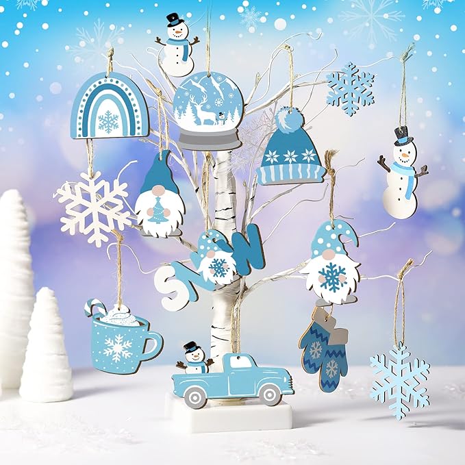 Set 36 Adornos de Madera para Árbol de Navidad | 12 Diseños Invernales