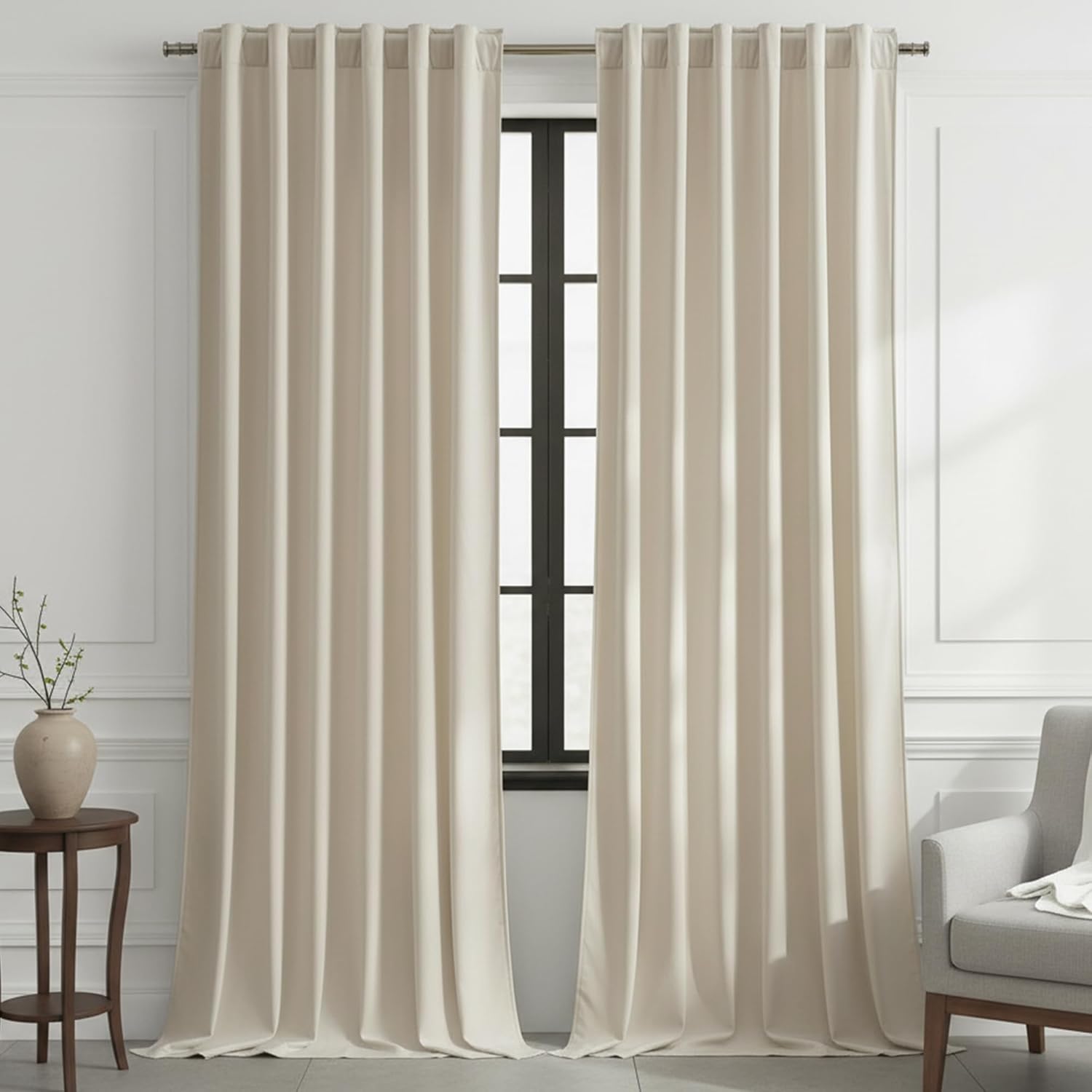Timeper Cream Beige Velvet Curtains 96 inches 2 Panels, Luxury Curtains for Bedroom Living Room Thermal Insulated Super Soft Window Drapes,Back Tab & Rod Pocket,W52 x L96 inches