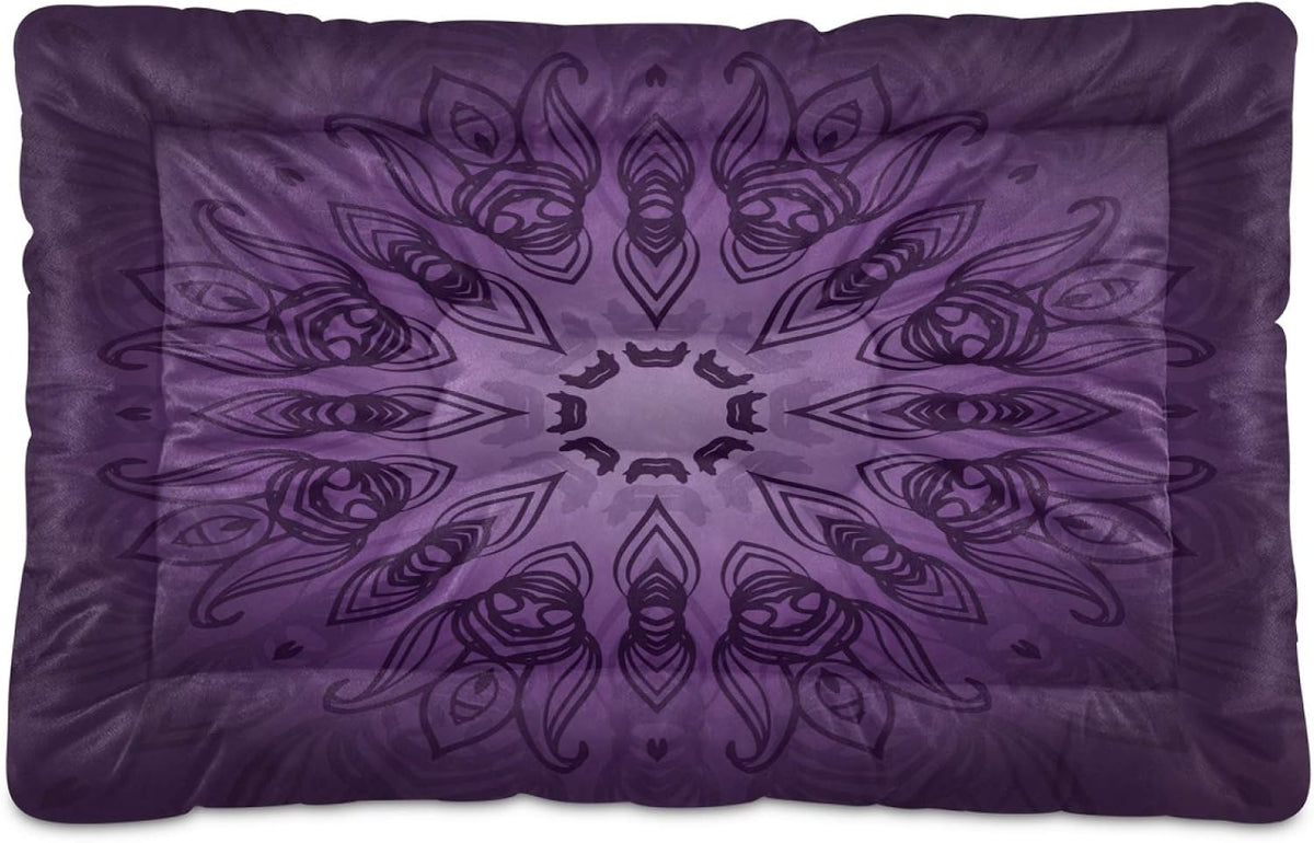 Cama para Perro y Gato KEEPREAL Mandala Púrpura | Cama Rectangular Ultra Suave y Calmante para Mascotas Pequeñas y Medianas | 24x18 pulgadas
