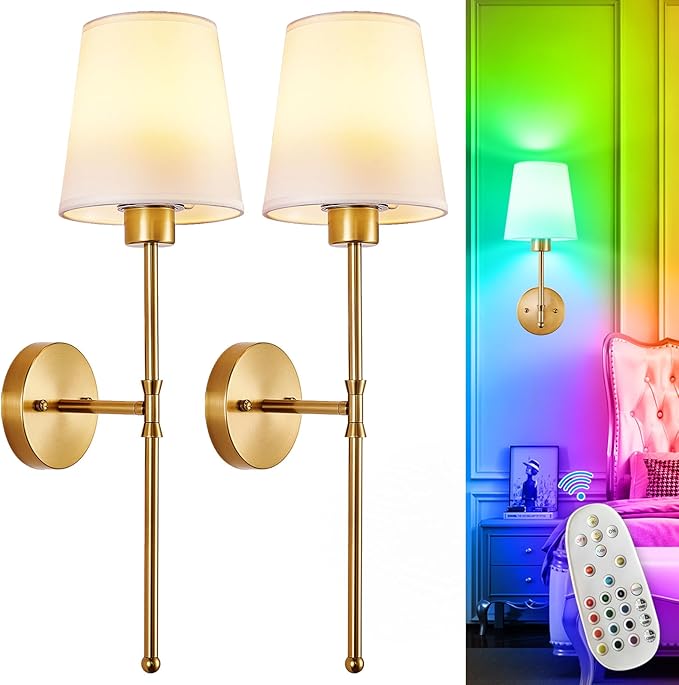 Depuley Aplique de pared a pilas: juego de 2 luces de pared inalámbricas con control remoto para dormitorio
