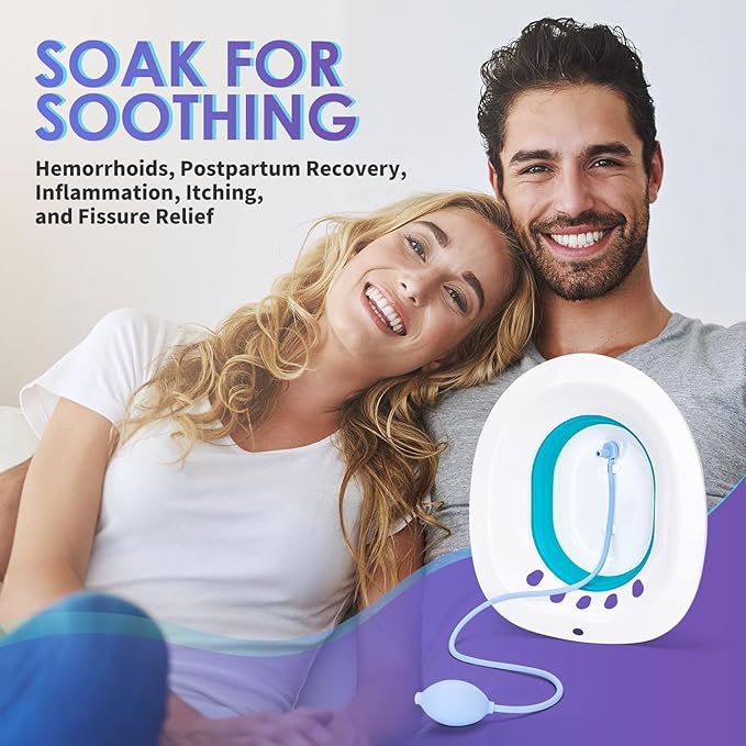 Baño de asiento para asiento de inodoro, hemorroides y cuidado posparto, asiento de vapor Yoni, kit de baño para mujeres, plegable, cuenco más profundo, uso con sal de baño Sitz
