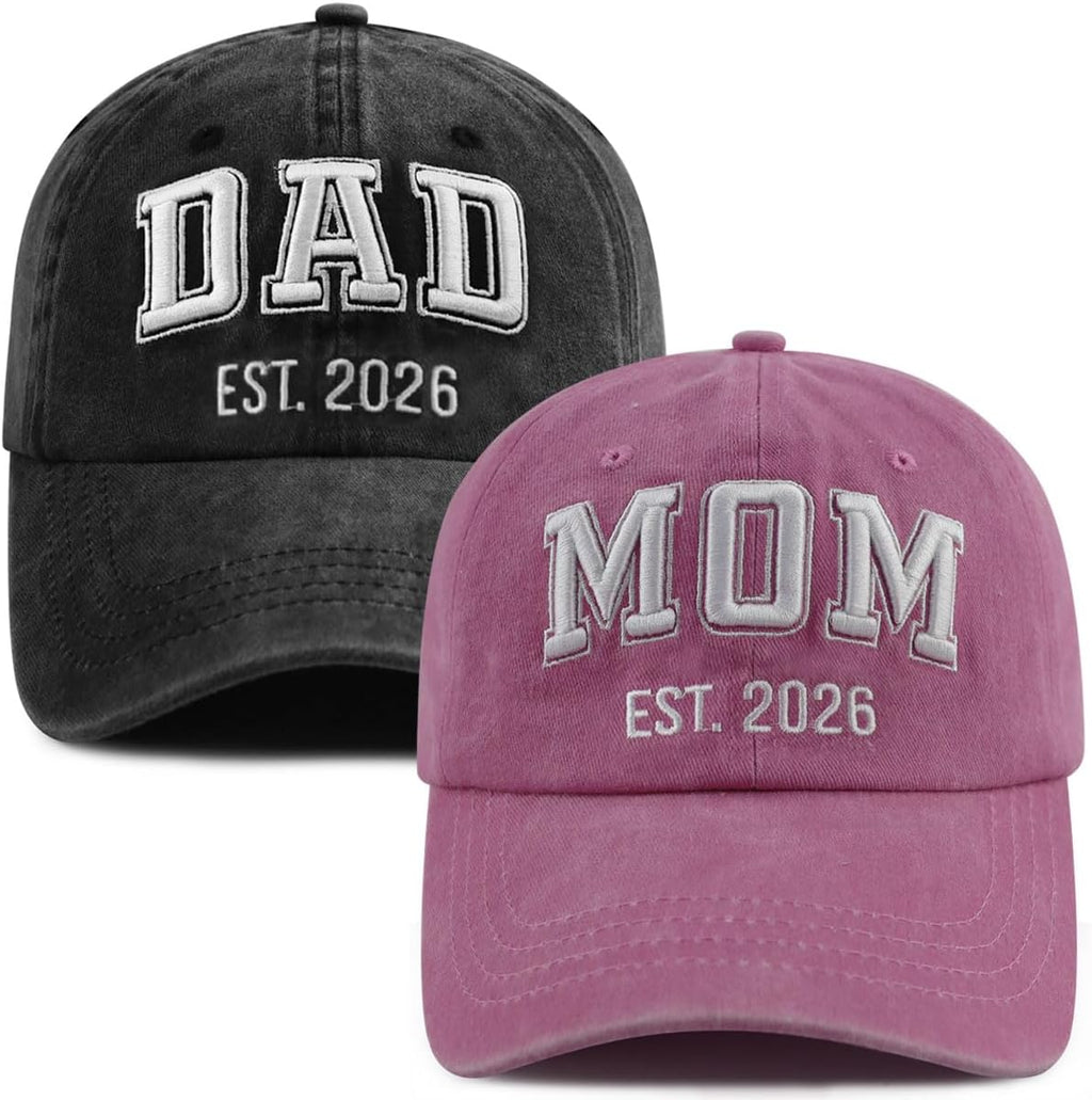 2PCS Mom and Dad Hats 2026, Funny Embroidered New Mom Dad Gifts Baseball Cap, Fathers Mothers Day Birthday Gifts for Papa Mama Daddy Mommy