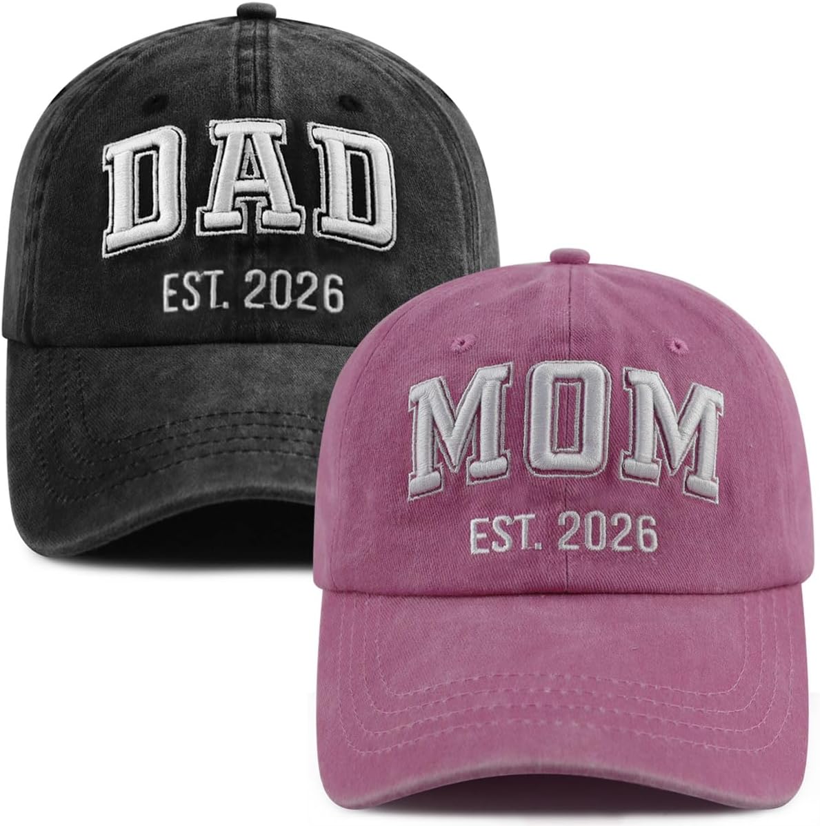 2PCS Mom and Dad Hats 2026, Funny Embroidered New Mom Dad Gifts Baseball Cap, Fathers Mothers Day Birthday Gifts for Papa Mama Daddy Mommy