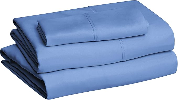 Amazon Basics - Juego de sábanas de microfibra ligeras, ultrasuaves y de fácil cuidado, 3 piezas, con bolsillos de 14 pulgadas de profundidad, tamaño Twin XL, azul holandés, diseño sólido