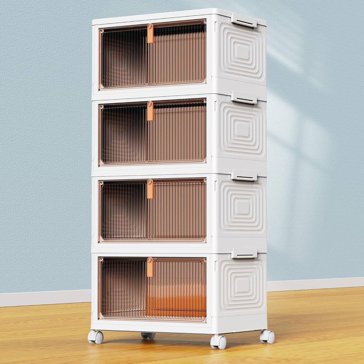 Contenedores de Almacenamiento Plástico de 4 Niveles YFXCVSL con Tapa 652 ml, Contenedores de Almacenamiento Apilables con Ruedas, Cajas de Almacenamiento Plegables, Organizadores y Almacenamiento para Sala de Estar, Oficina, Dormitorio