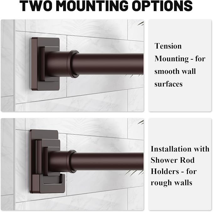 Barra de Cortina de Ducha Curvada Marrón Ajustable 42"-72" | Acero Inoxidable Expandible para Baño