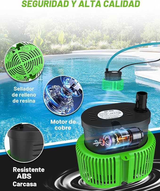 Bomba Sumergible para Cubierta de Piscina 850 GPH — Con Manguera de Drenaje y Cable de 25 Pies
