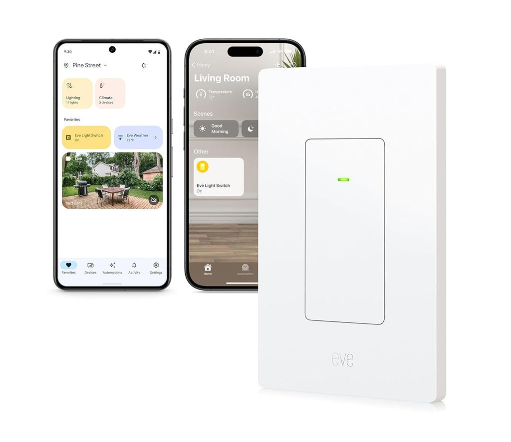 Interruptor de Luz Inteligente Eve (Matter) - Interruptor de Pared Inteligente para Apple Home, Alexa, Google Home, SmartThings; para Interruptores de Polo Simple y 3 Vías; Thread, Requiere Enrutador de Borde Thread e Hilo Neutro; Certificado UL