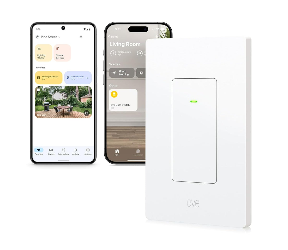 Interruptor de Luz Inteligente Eve (Matter) - Interruptor de Pared Inteligente para Apple Home, Alexa, Google Home, SmartThings; para Interruptores de Polo Simple y 3 Vías; Thread, Requiere Enrutador de Borde Thread e Hilo Neutro; Certificado UL