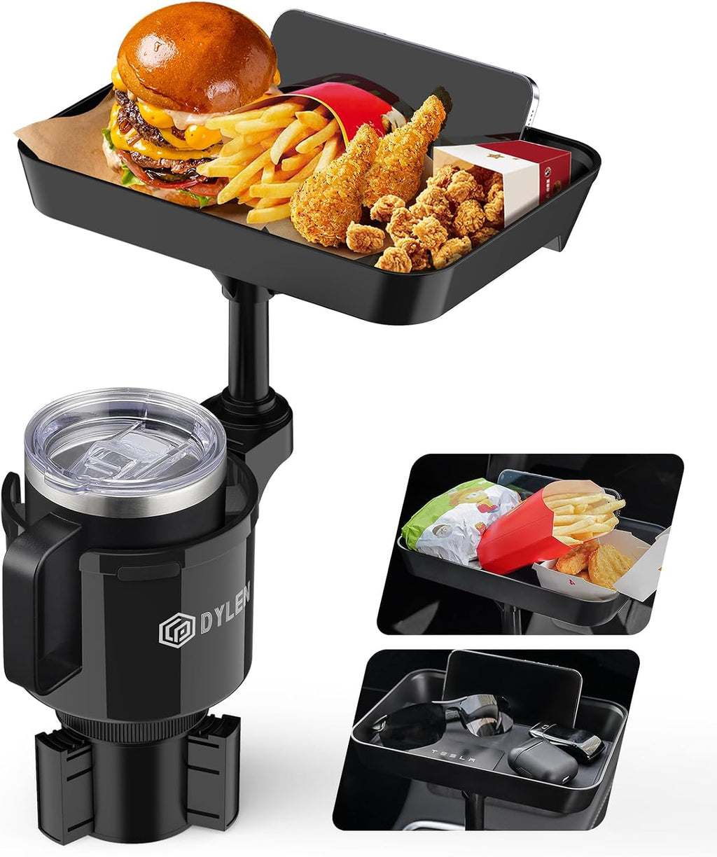 Bandeja para portavasos de coche DYLEN, adaptador extensor de portavasos para coche, bandeja desmontable de 24 cm para comer en el coche, artículos esenciales para viajes por carretera, compatible con Yeti, Hydro Flask de 473-1370 ml