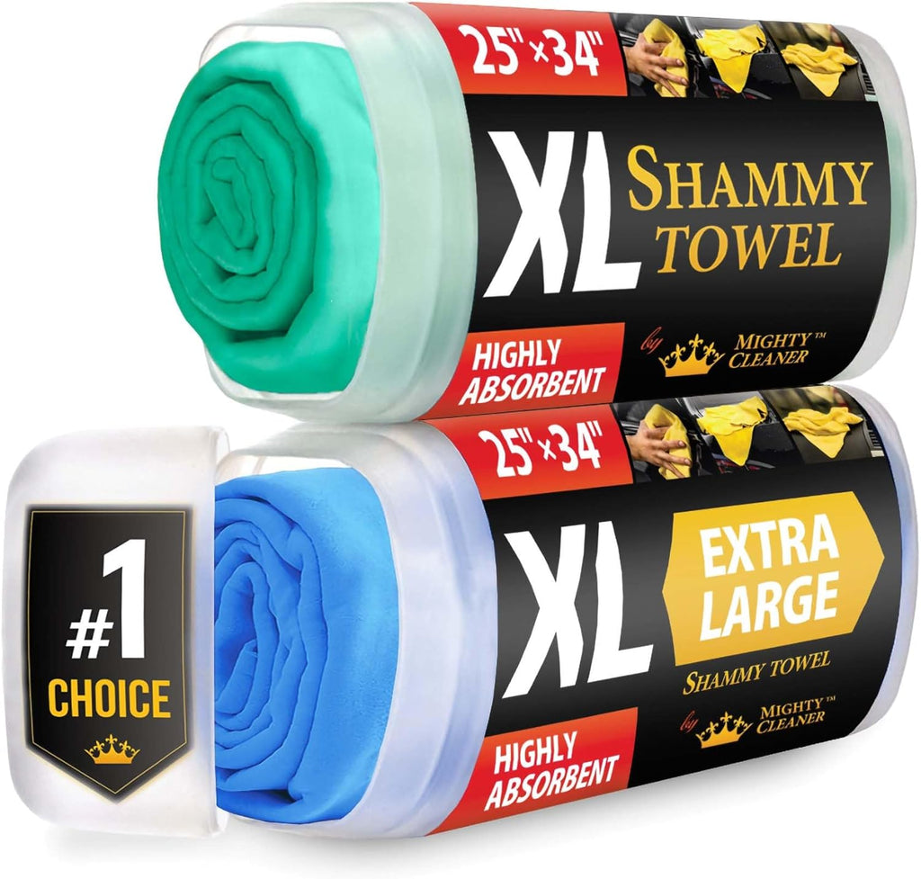 Toalla de gamuza XL premium para coche - Paquete de 2 (86 x 63,5 cm) - Paño de gamuza súper absorbente - Sin manchas ni arañazos - Toalla de secado reutilizable para coche