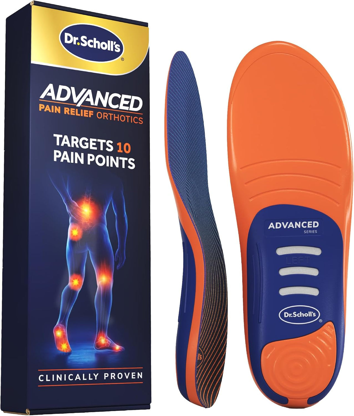 Plantillas avanzadas para el alivio del dolor del Dr. Scholl's para hombres y mujeres, plantillas ortopédicas resistentes para zapatos y botas de trabajo, fascitis plantar y soporte del arco, pies planos, absorción de impactos (340 lbs)