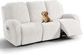 Funda para sillón reclinable VANSOFY, 8 piezas, elástica, de jacquard suave, con parte inferior elástica, ideal para niños y mascotas (3 plazas, blanco porcelana).