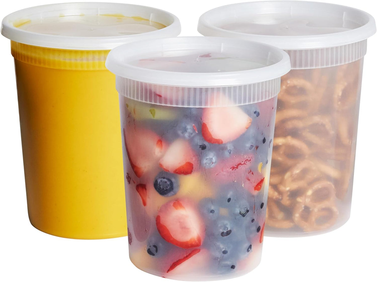 Recipientes de Plástico para Alimentos Gusto 32 oz Pack 24 – Tapa Hermética Desechable para Sopas, Guisos y Meal Prep