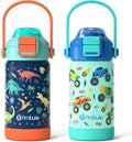 Botella de agua isotérmica Fimibuke para niños con pajita y boquilla abatibles, tapa 2 en 1, 414 ml, a prueba de fugas, de acero inoxidable 18/8, vaso térmico al vacío, libre de BPA, ideal para viajes, escuela, niñas, niños y bebés (paquete de 2).