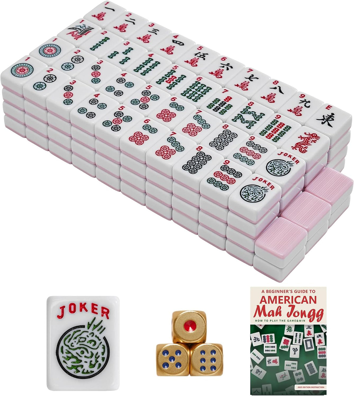 SOULGAME Set de Fichas Mahjong Americano 166 Piezas con Dados Dorados – Juego Completo de Viaje, Fichas Rosas