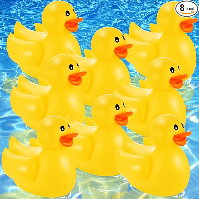 Hungdao Paquete de 8 patos inflables grandes de 16 pulgadas para piscina, patos inflables de goma para decoración de verano, playa, natación, fiesta