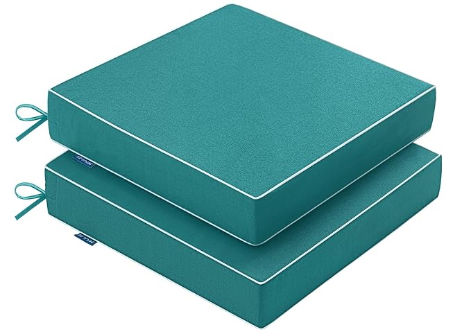 Cojines de exterior MIULEE color turquesa, paquete de 2, 19x19x3 pulgadas, impermeables.