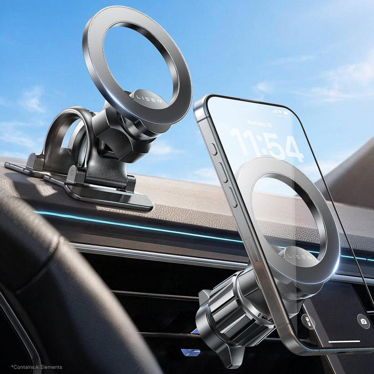Soporte magnético para coche LISEN para MagSafe, accesorios para coche para hombres y mujeres [2025 Ultra] Soporte magnético para teléfono para coche, soporte para teléfono de 360° para salpicadero, para organización del coche, negro