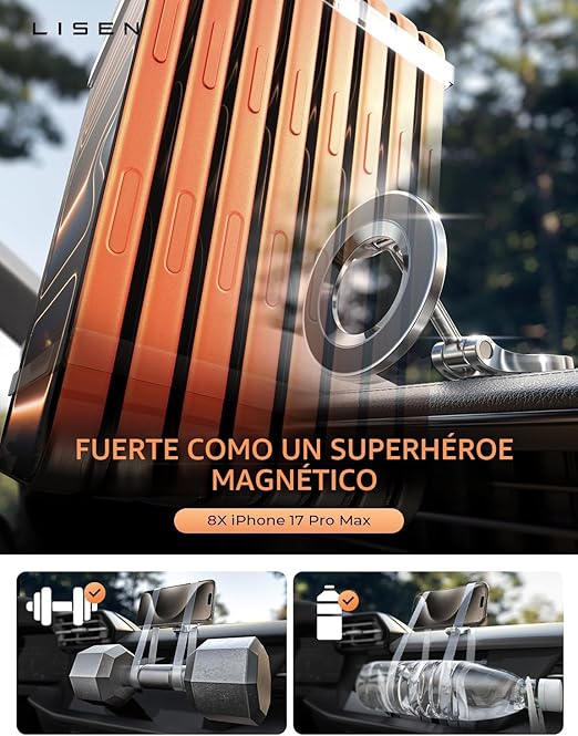 LISEN Soporte de coche MagSafe para iPhone 17 Pro Max, soporte de teléfono ultra magnético para tablero de automóvil, accesorios de automóvil para iPhone 17 Pro Max, regalos para hombres, mujeres