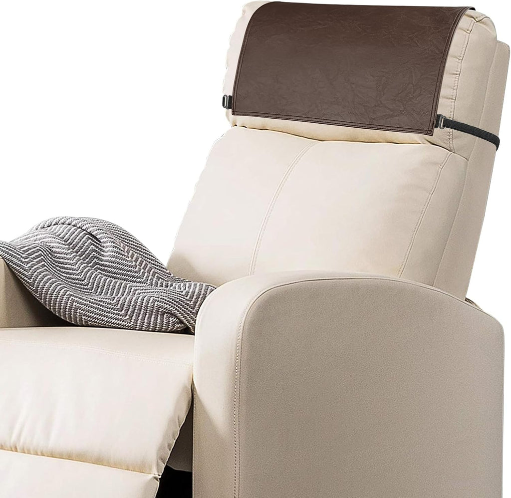 Protector de Cabecera para Sillón Reclinable Café Oscuro 17x27 in - Cuero Sintético con Correas Elásticas