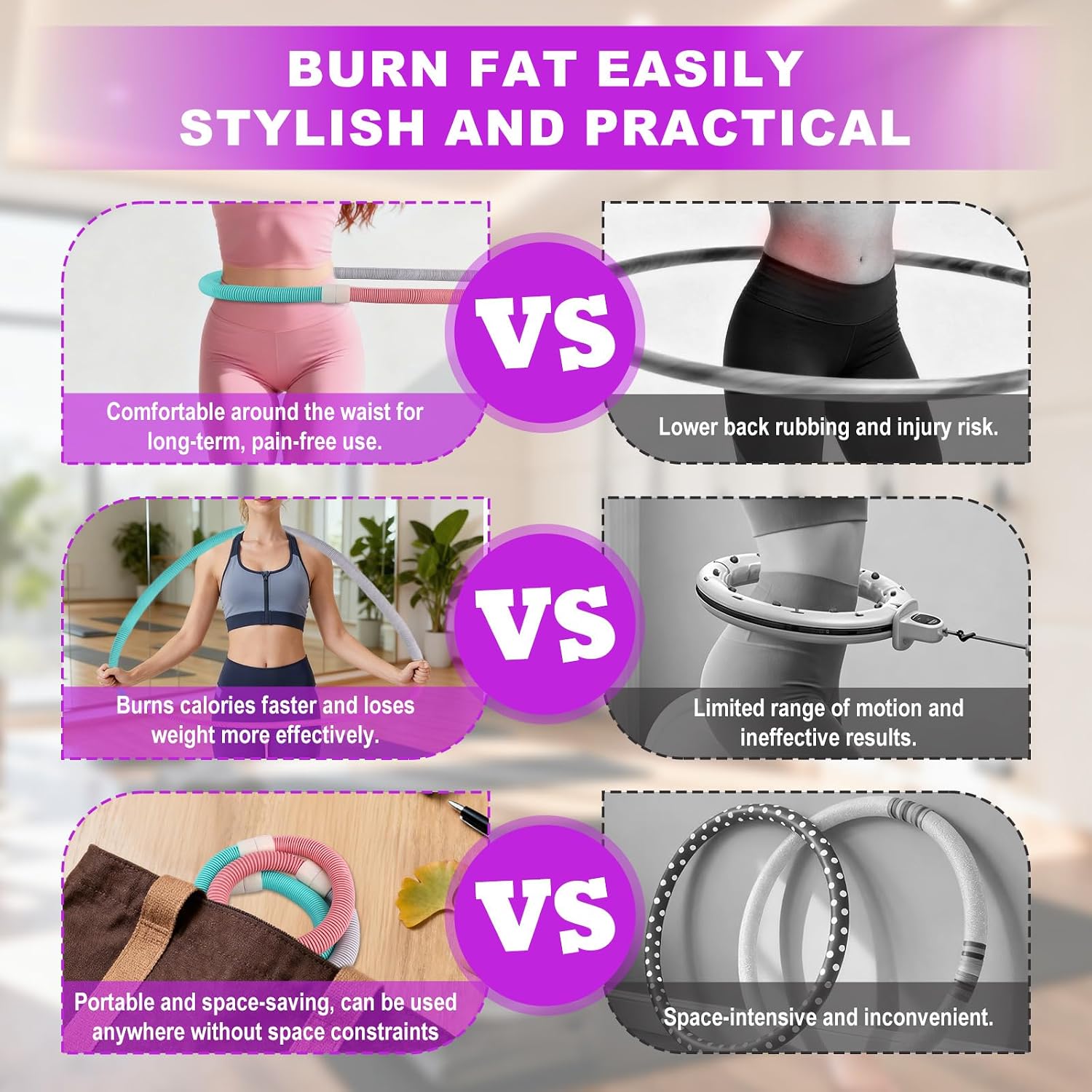 Hula Hoop Peso Silencioso, Hula Hoop Plegable Silencioso Diseño Que se Adapta a la Cintura Herramienta Fitness Portátil para Adultos Entrenamiento de Core en Casa para Quemar Grasa