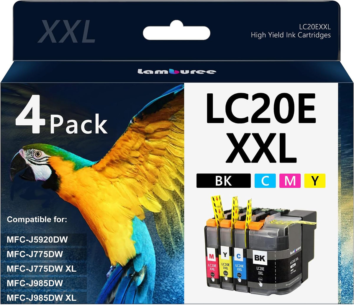 Cartuchos de Tinta LC20E XXL Compatibles con Brother, Pack de 4 Colores