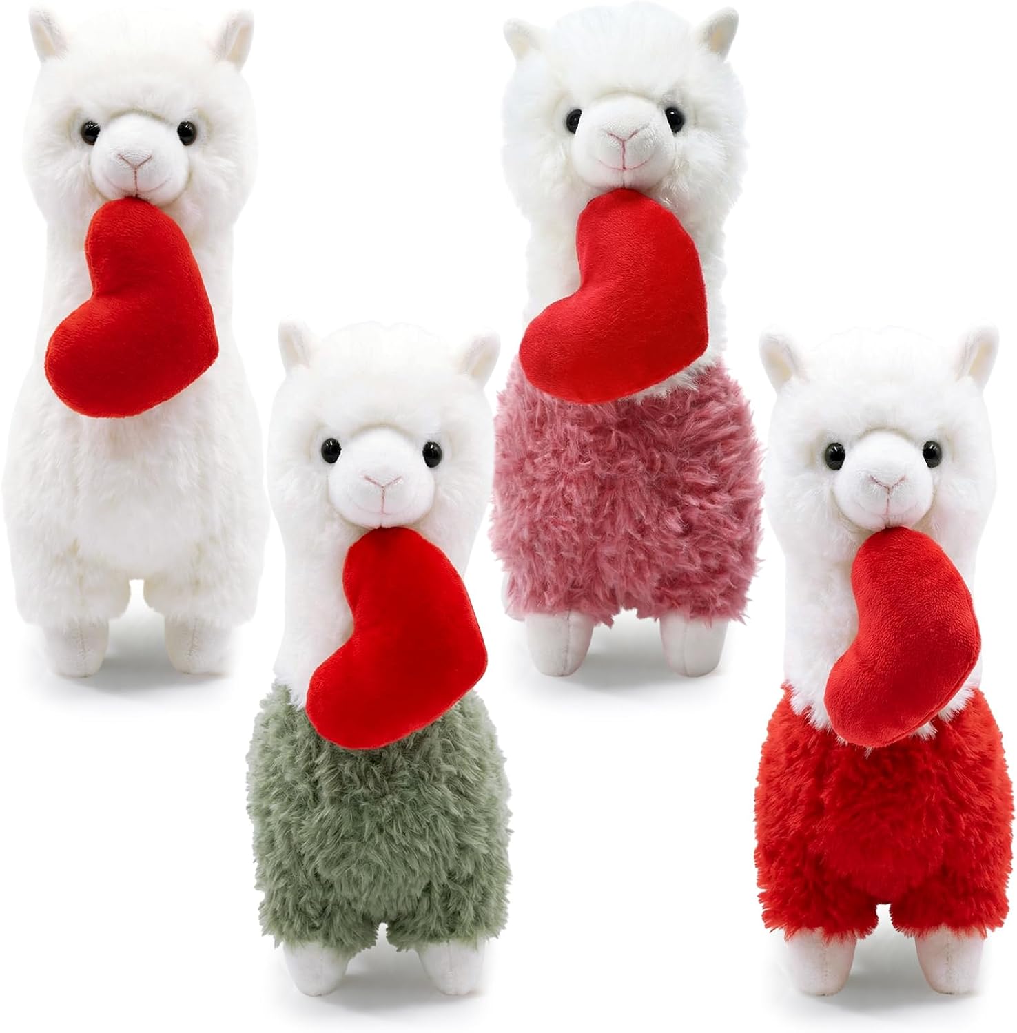 Motionchic 4 Pcs Valentine's Day Love Stuffed Plush Gift, Cute Alpaca Stuffed Plush, Animal Love Toys with Holding Heart Sweet Romantic Valentines Hugging Gift for Couples Wife Husband