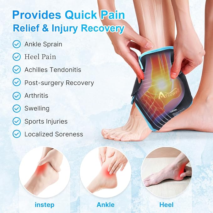 Atsuwell Combo de bolsas de hielo para cuello, hombros y tobillo, terapia de compresión fría para hinchazón, moretones, esguince