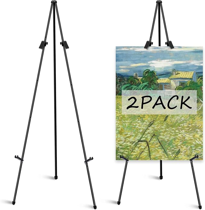 Set de 2 Caballetes Trípode de Metal Ajustables y Plegables – Para Exhibición de Carteles, Letreros de Boda, Pinturas y Pizarras, Color Negro