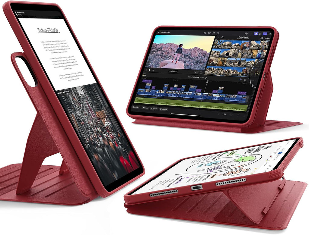 Funda ESR para iPad Pro de 11 pulgadas (M5/M4) 2025/2024, funda giratoria con cubierta magnética extraíble, soporte ajustable vertical/horizontal, 9 ángulos de soporte, serie Shift, rojo.