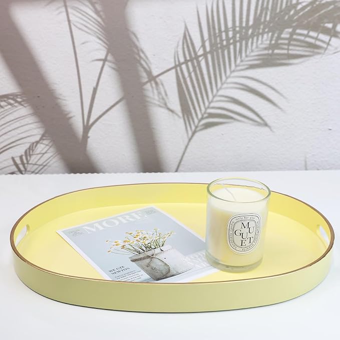 Spsyrine Bandeja de plástico amarilla para otomana, mesa de café, bandeja decorativa ovalada para entretenimiento, al aire libre, sala de estar, decoración del hogar